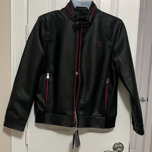 Stylish Black Bomber Jacket with Red Accents by F Collections